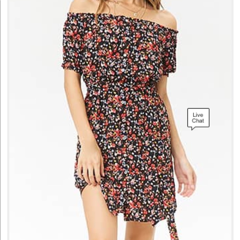 NWT Black off the shoulder floral print dress